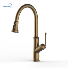 Brushed Gold Single Handle High Arc Copper Pull Out Kitchen Sink Faucets with Pull Down Magnetic Docking Sprayer